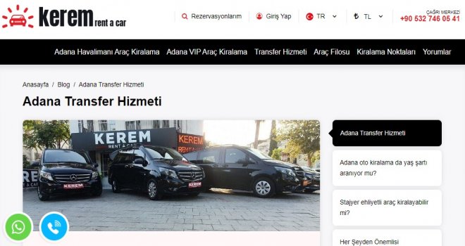 Adana Transferde Kerem Rent A Car Kolaylıkları