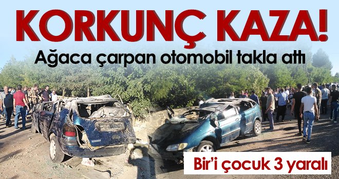 Ağaca çarpan otomobil takla attı: Bir’i çocuk 3 yaralı 