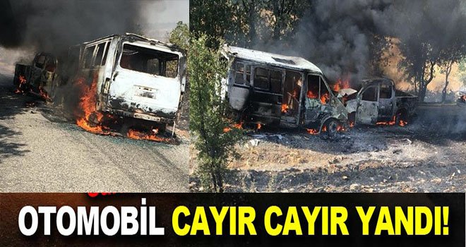 Alev alev yanan araçtan canlarını zor kurtardılar