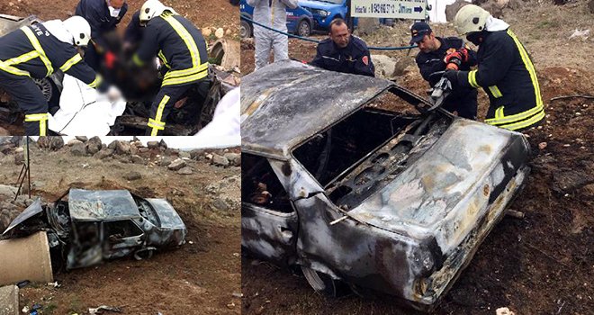 Gaziantep'te facia gibi kaza! Otomobil devrildi 3 kişi yanarak öldü