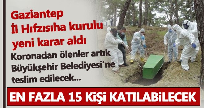 Artık koronadan ölenler Büyükşehir Belediyesi'ne teslim edilecek