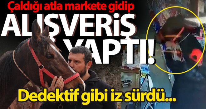Çaldığı atla markete gidip alışveriş yaptı