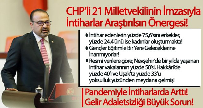CHP’li 21 Milletvekilinin İmzasıyla İntiharlar Araştırılsın Önergesi! 