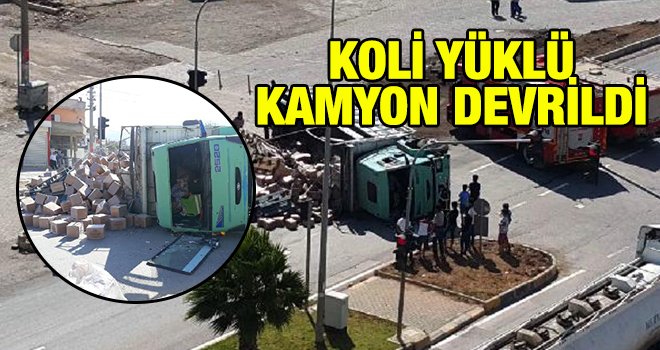 Devrilen kamyondaki 20 ton tuğla yola savruldu