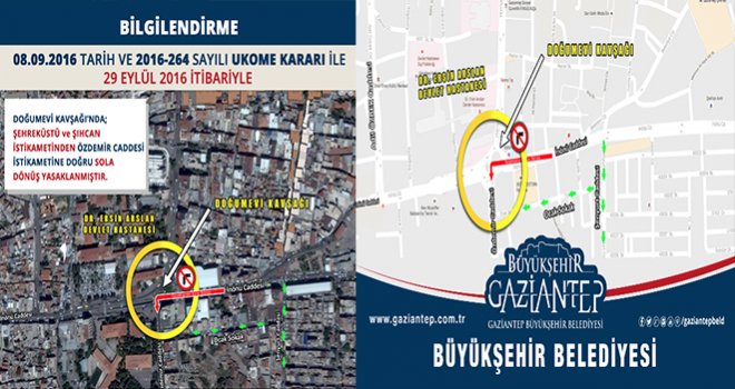 Eski Doğumevi Kavşağında sola dönüşler yasaklandı