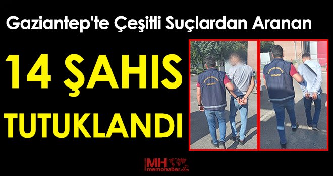 Gaziantep'te çeşitli suçlardan aranan 14 şahıs tutuklandı