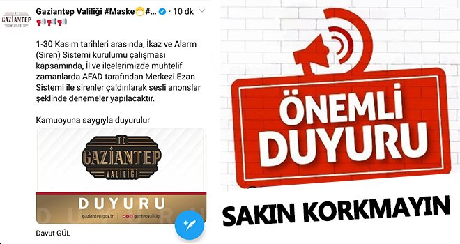 Gaziantep'te 'siren' sesi uyarısı...