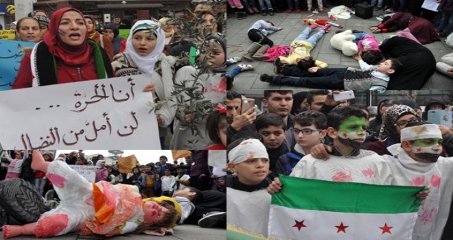 Gaziantep’teki Suriyeliler, Rus Bombardımanını Protesto Etti