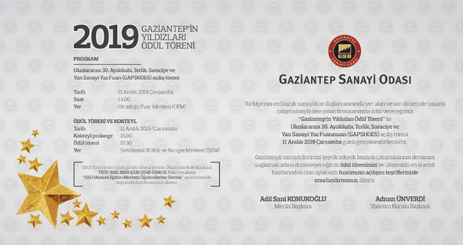 GSO, 'Gaziantep’in Yıldızları Ödül Töreni'