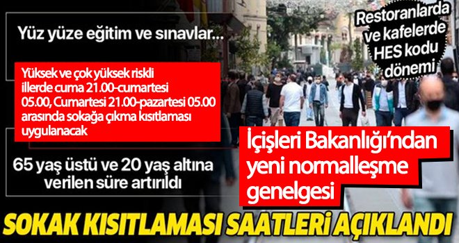 İçişleri Bakanlığı’ndan yeni normalleşme genelgesi