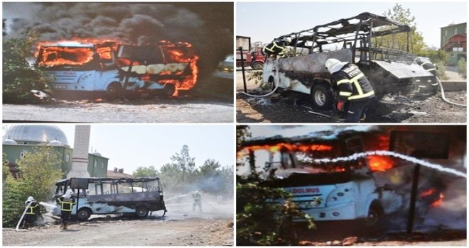 SEYİR HALİNDEKİ DOLMUŞ ALEV ALDI...