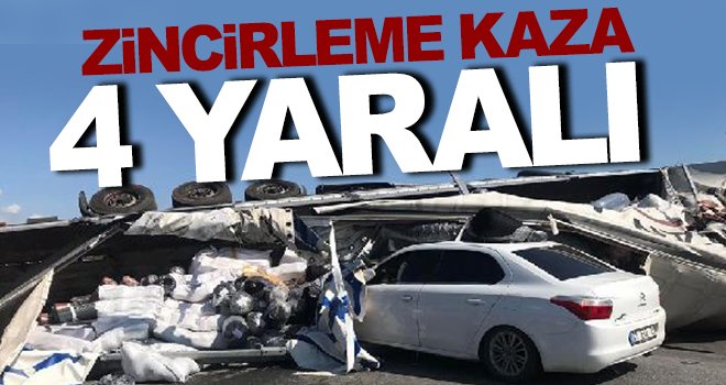Korkunç kazada halı yüklü TIR iki otomobille çarpıştı