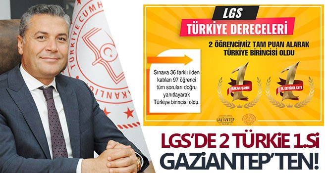 LGS’de 2 Türkiye 1.si Gaziantep'ten