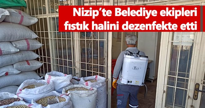 Nizip’te Belediye ekipleri fıstık halini dezenfekte etti