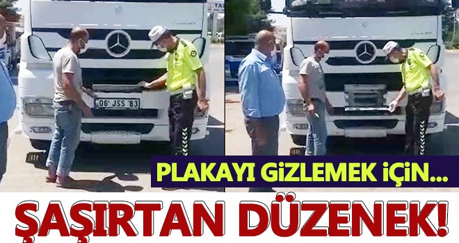 Şaşırtan düzenek! Plakayı gizlemek için bakın ne yaptı!..