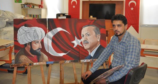 Suriyeli öğretmen, Fatih Sultan Mehmet ve Erdoğan tablosu yaptı