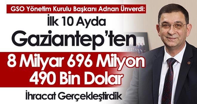 Ünverdi: 'Gazi Şehrimiz Ekim Ayı İhracatında 5. Sırada'