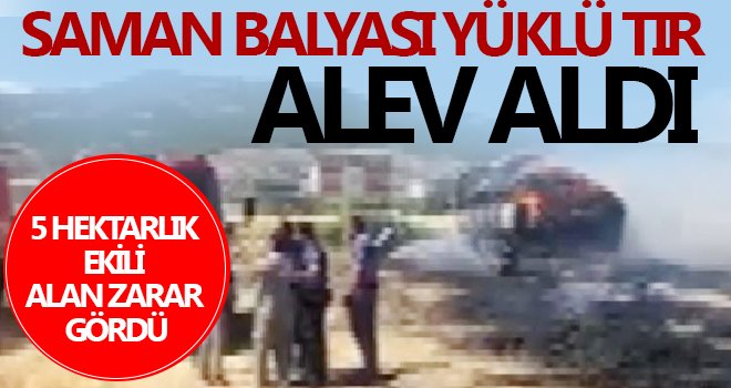 Yanan tır kullanılamaz hale geldi, 5 hektarlık ekili alan zarar gördü