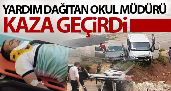 Yardım dağıtırken kendi aracı ile kaza geçirdi